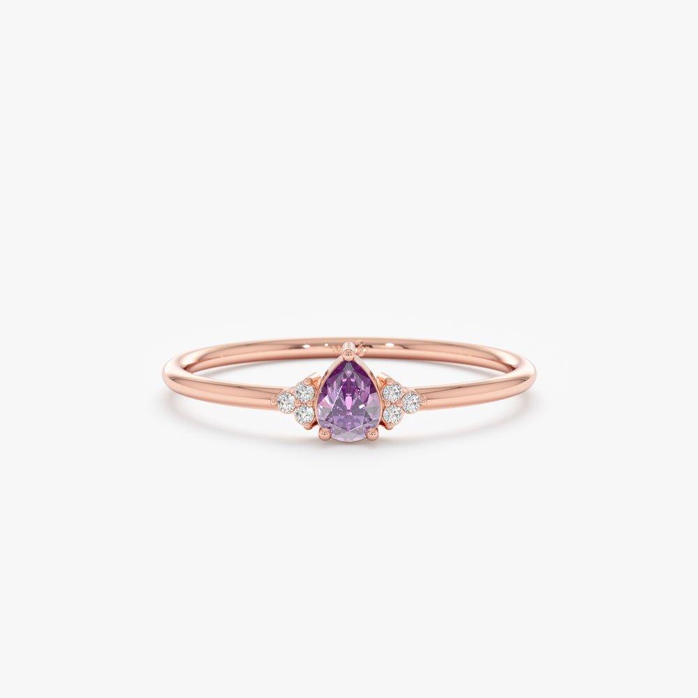 Solid Gold Amethyst Diamond Engagement Ring (45C4B)