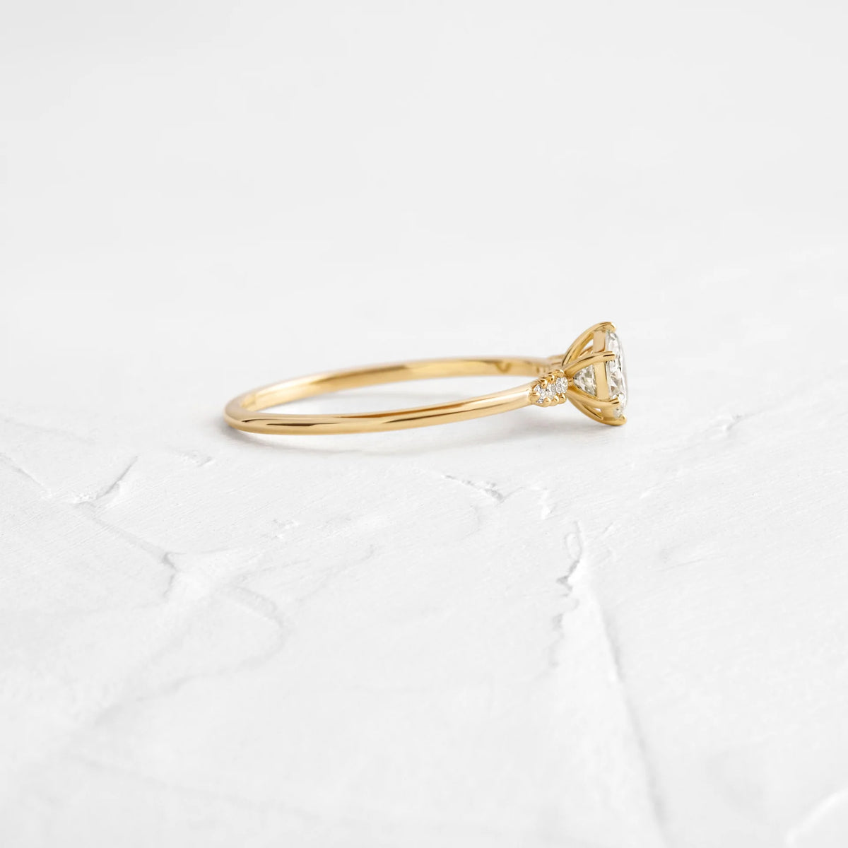 Solid Gold Poppy Seed Ring, 0.41ct. Round Cut Diamond Moissanite Ring