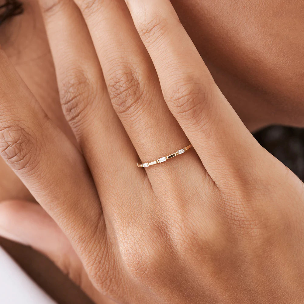 Solid Gold Baguette Diamond Dainty Full Eternity