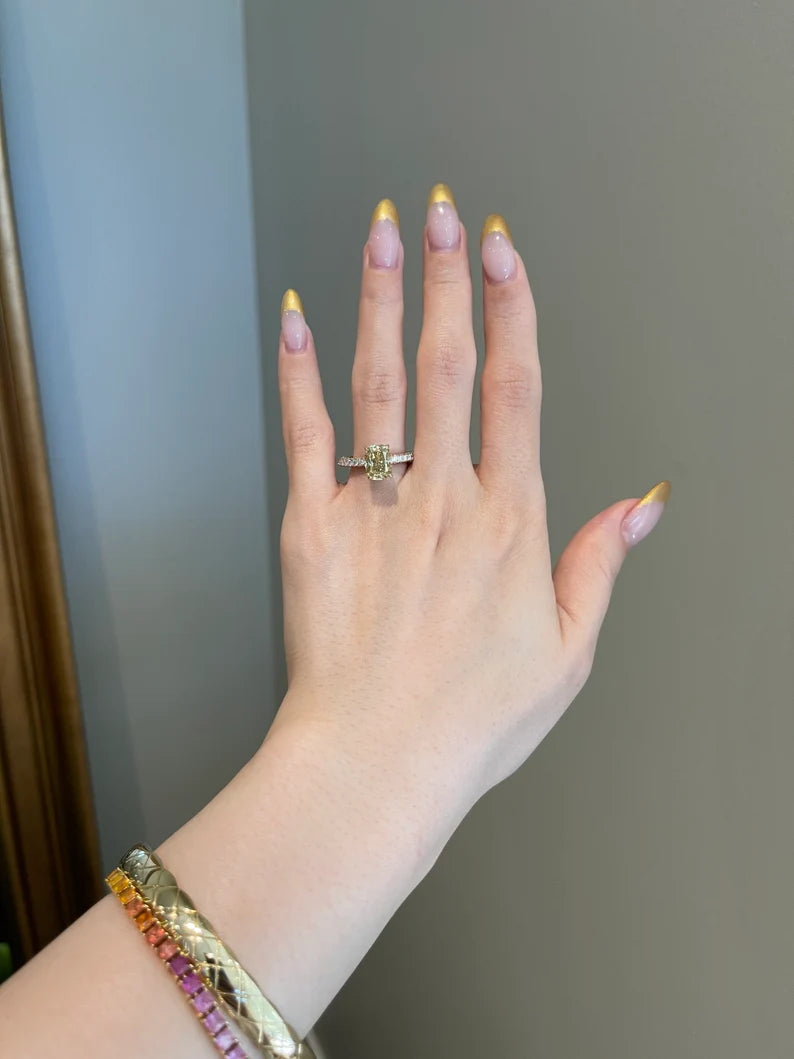 Solid Gold 3 Carat Yellow Cushion Moissanite Engagement Diamond Ring