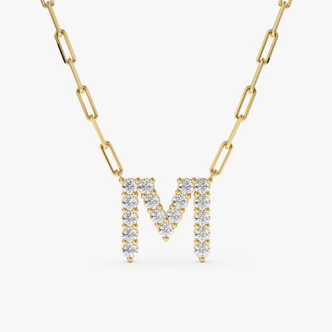 Solid Gold Diamond Initial Paperclip Necklace (4038D4)