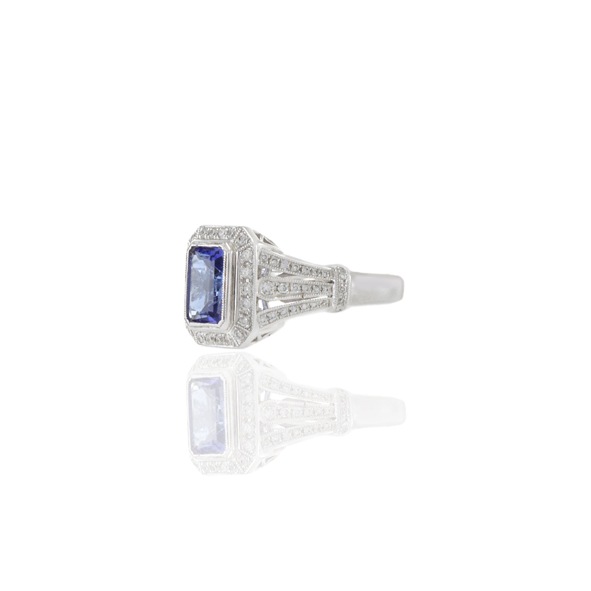 Solid Gold Art Deco Style Emerald Tanzanite And Diamond Ring