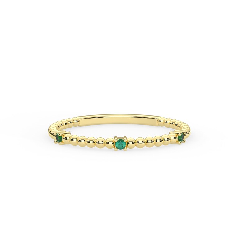 Solid Gold Three Stone Natural Emerald Ring