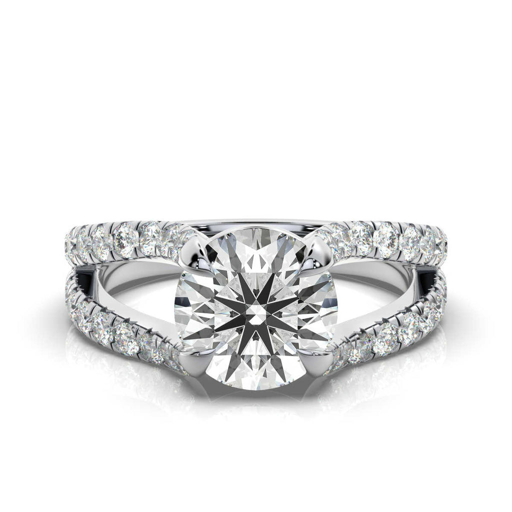 18K Solid Gold 2 CT Round Split Shank Diamond Ring with Diamond Accents