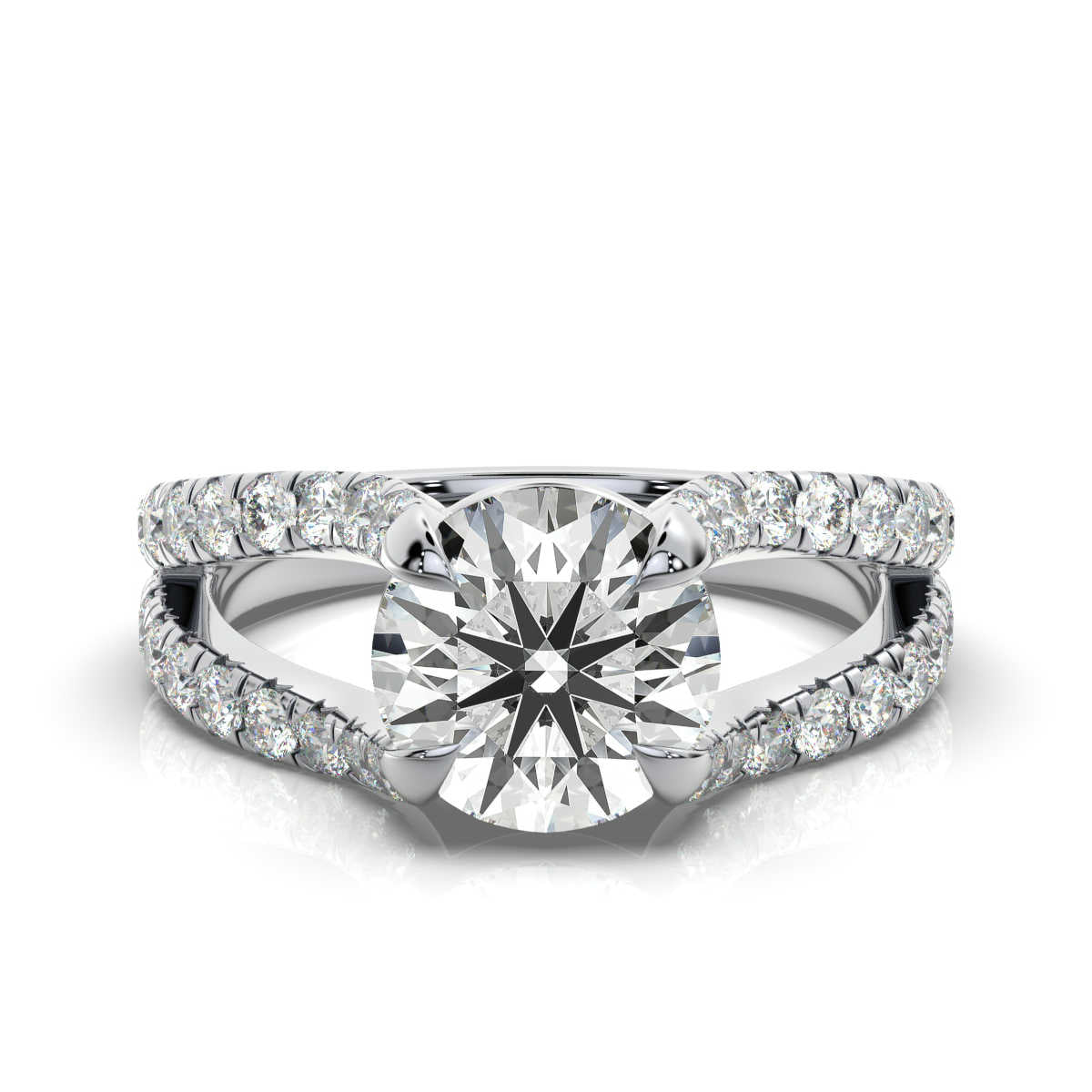 18K Solid Gold 2 CT Round Split Shank Diamond Ring with Diamond Accents