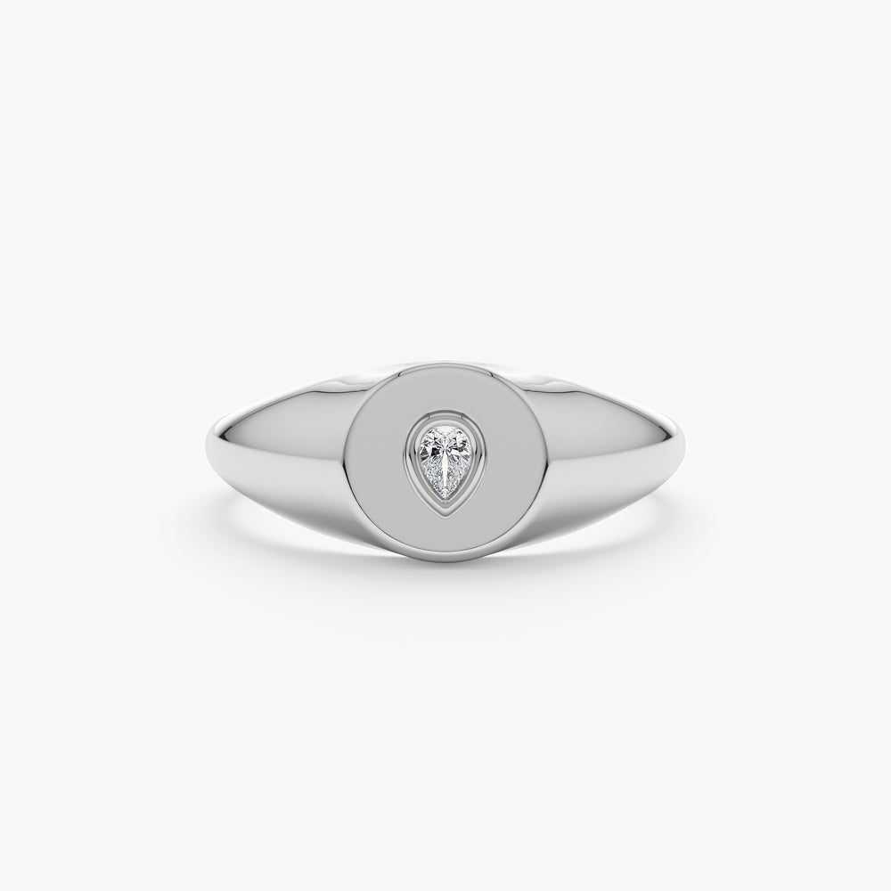 Solid Gold Pear Diamond Signet Ring