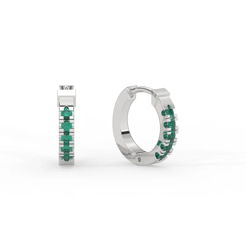 Solid Gold Tiny Hoop Emerald Earrings