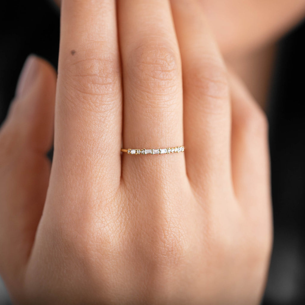Solid Gold Stacking Baguette Diamond dainty Ring