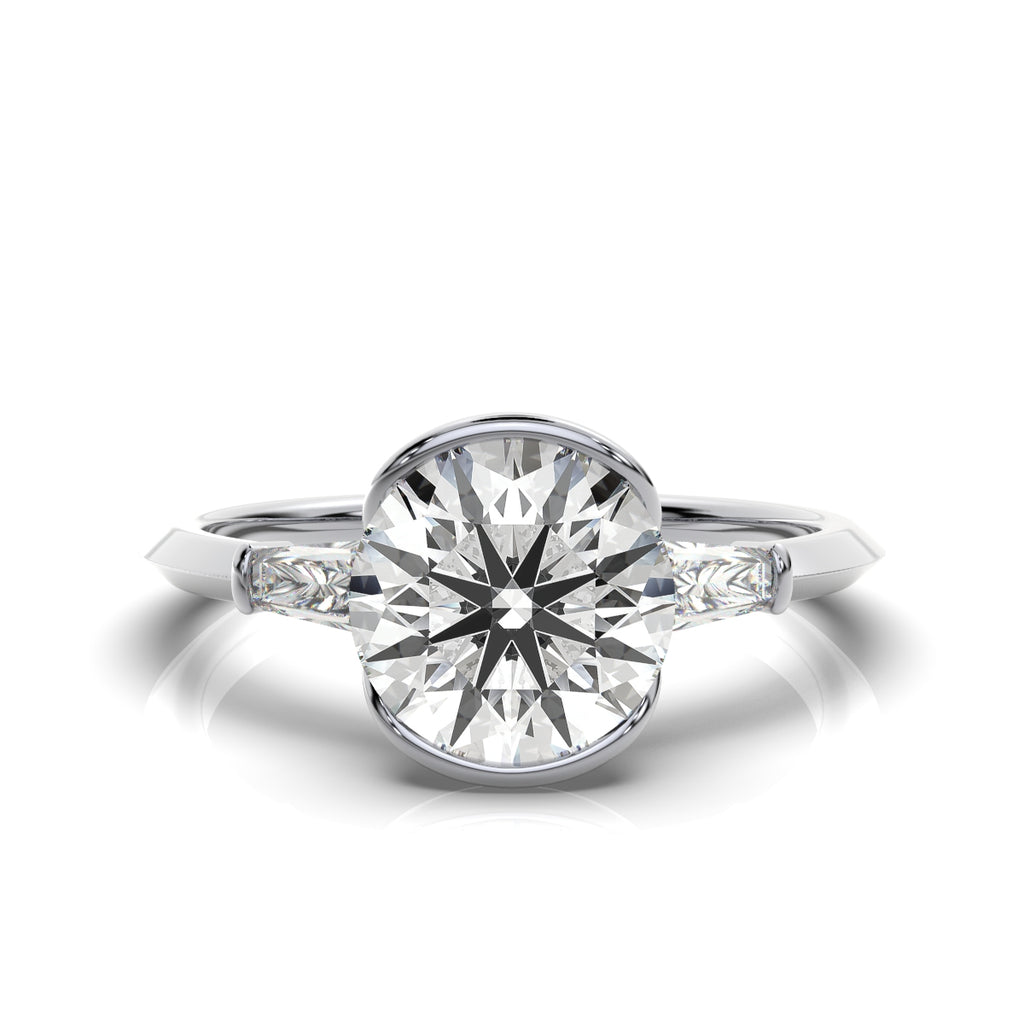 Solid Gold Three Stone Baguette Lab Grown Diamond Ring