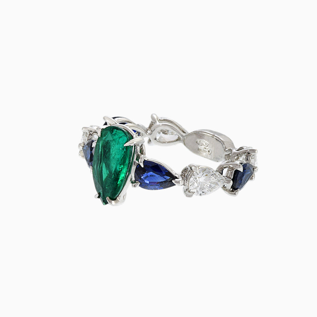 Solid Gold Emerald and Sapphire Diamond Ring
