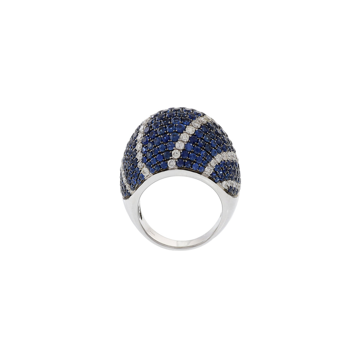 Solid Gold Blue Sapphire And Diamond Dome Ring