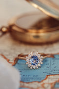 Solid Gold & Diamond Sapphire Halo Ring