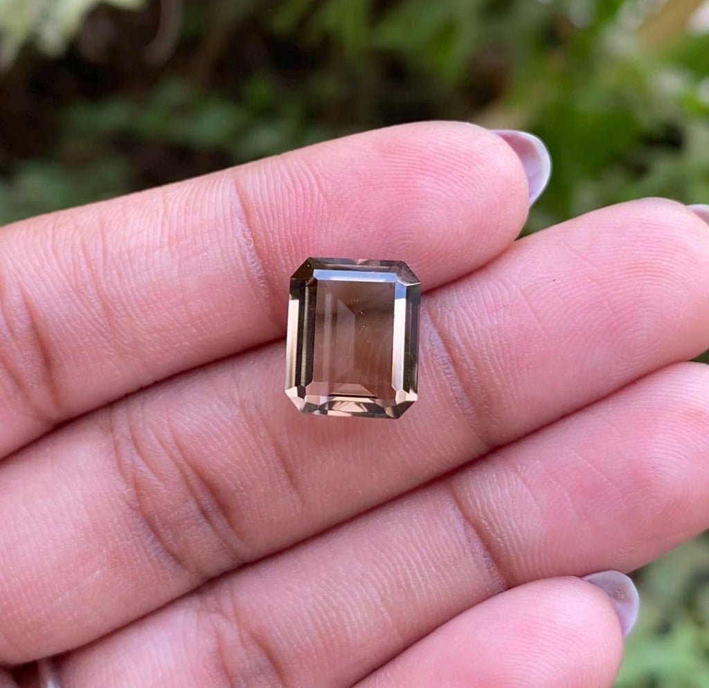 Smoky Quartz Assher Cut Ring 14k solid gold