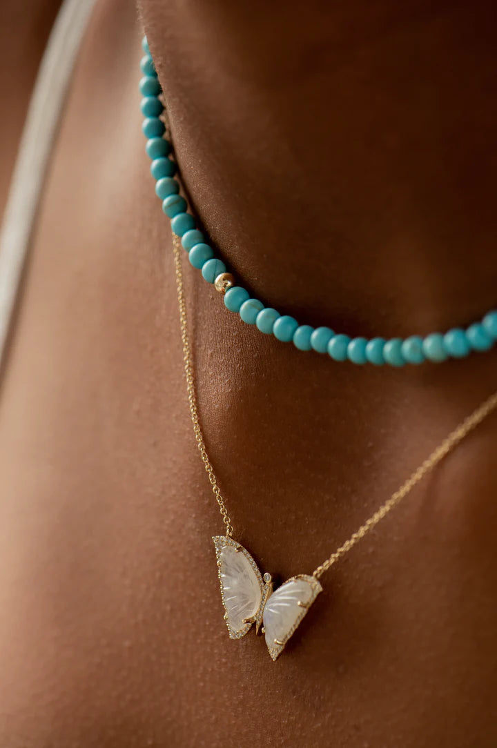 Solid Gold Moonstone And Diamond Teardrop Butterfly Necklace