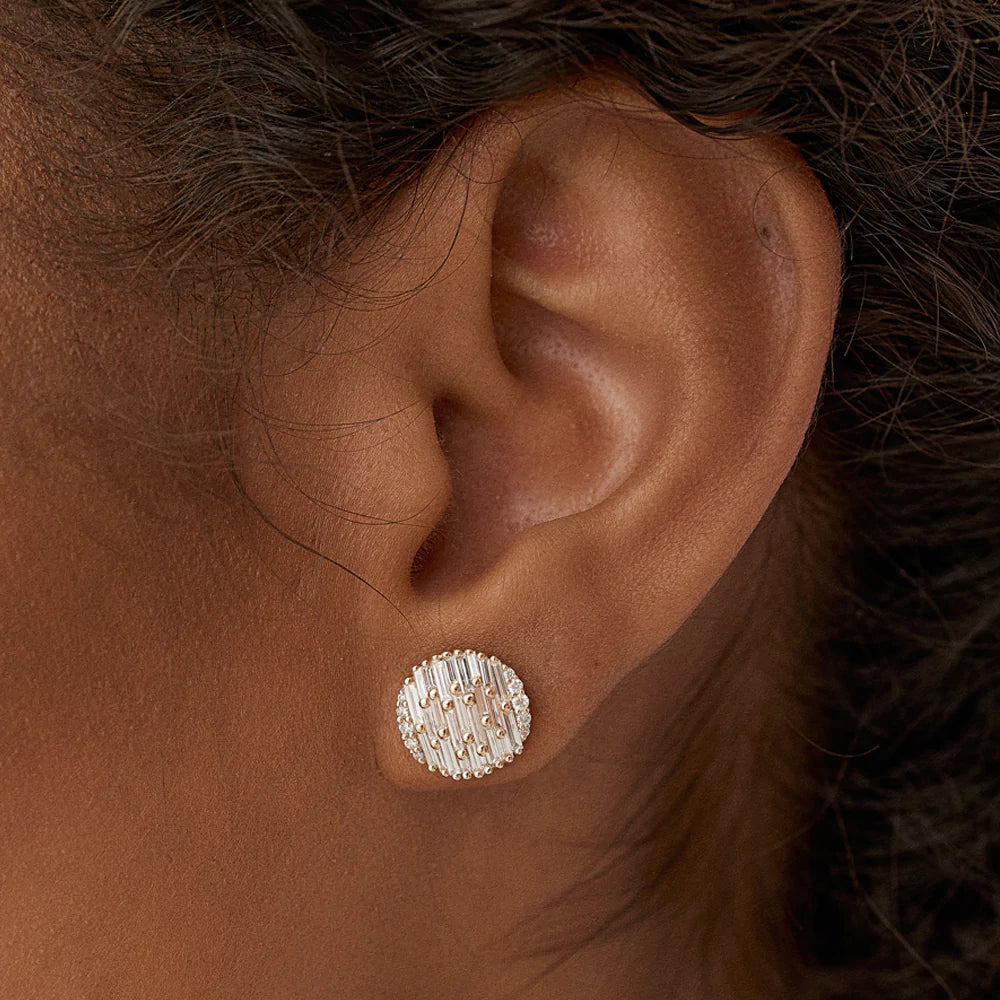 Solid Gold Baguette Diamond Needle Cut Statement Earrings