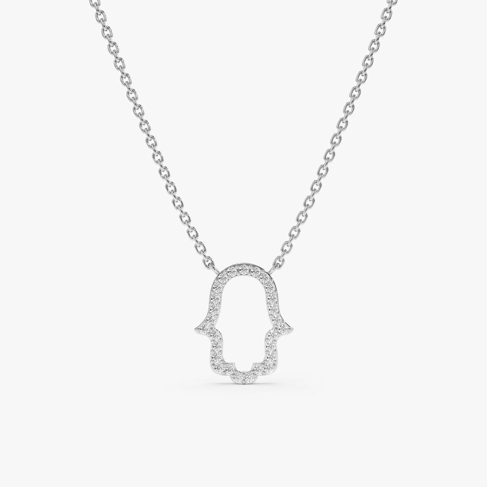 Solid Gold Diamond Hamsa Cutout Necklace (4B682E)