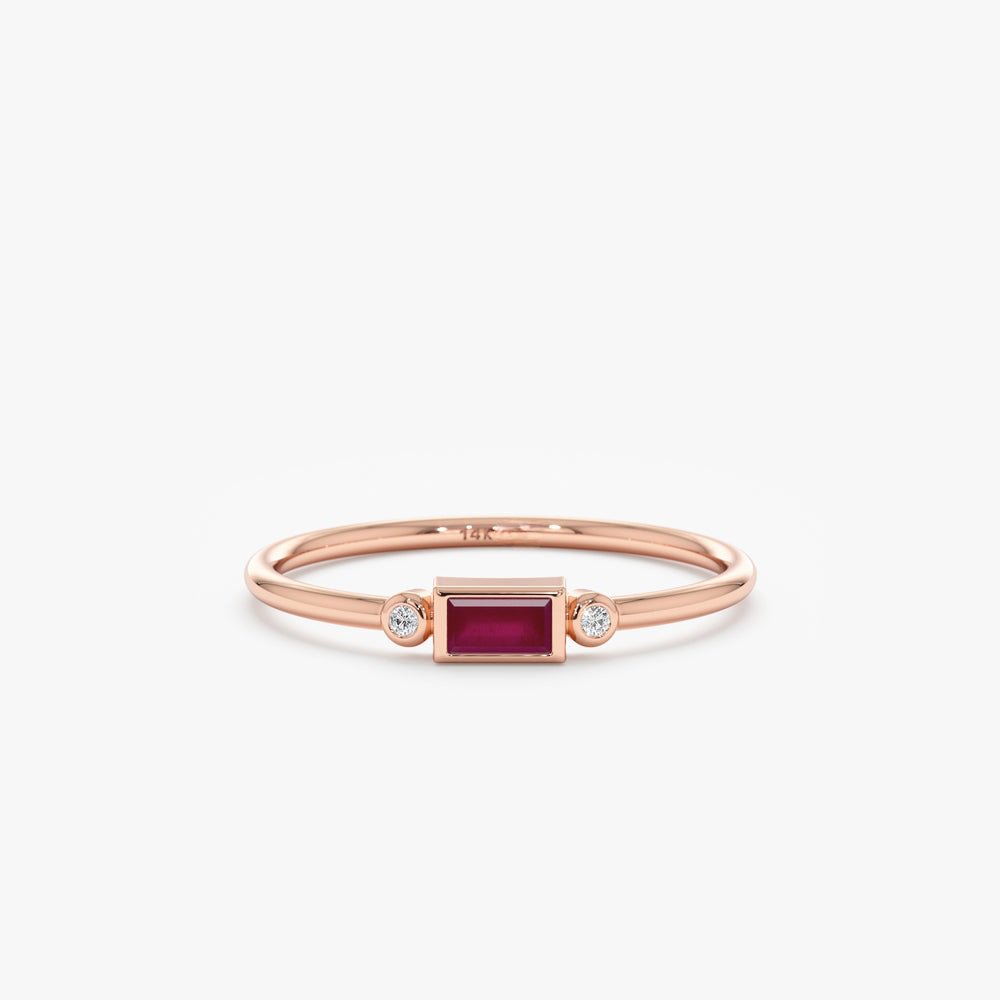 Solid Gold Diamond and Baguette Ruby Ring