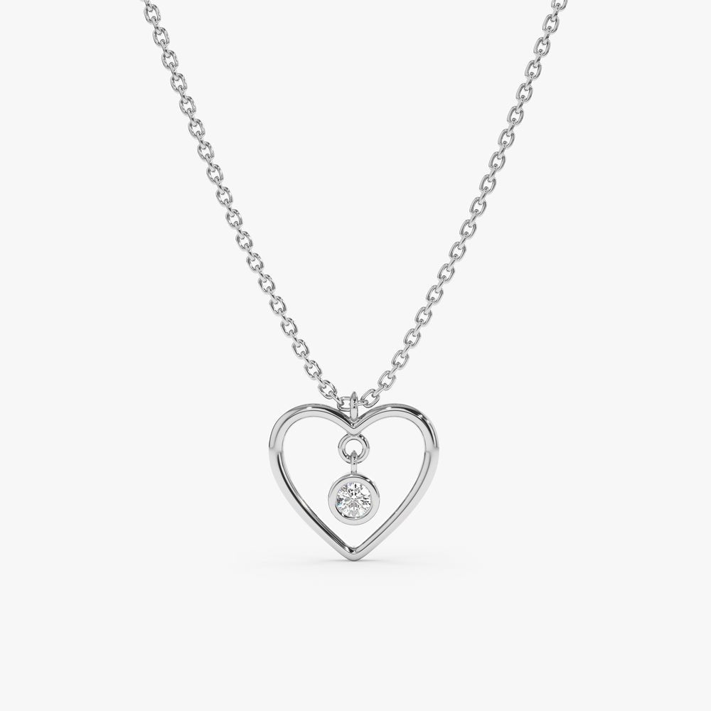 Solid Gold Diamond In Heart Outline Necklace (F9C0D1)