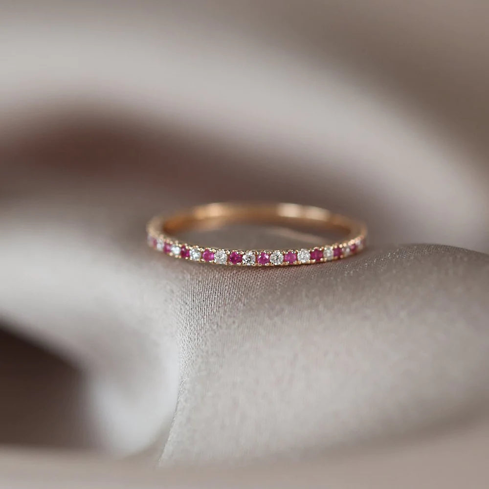 Solid Gold Ruby and Diamond Alternating Eternity Ring