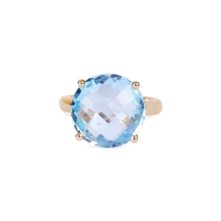 Solid Gold Blue Topaz Candy Cocktail Ring