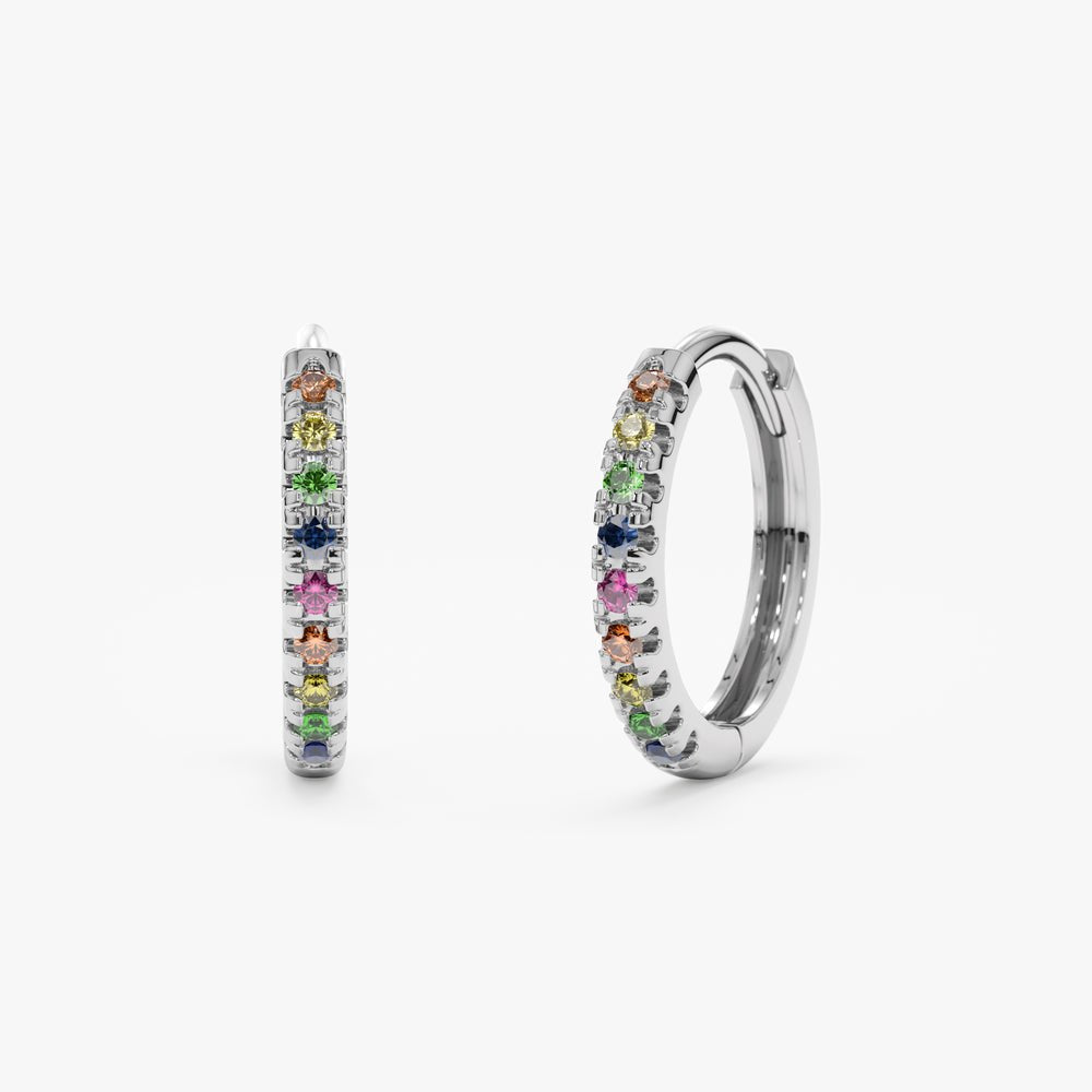 Solid Gold Thin Rainbow Sapphire Huggies