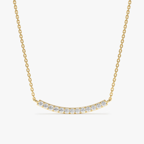 Solid Gold Curved Diamond Bar Necklace (A8E855)