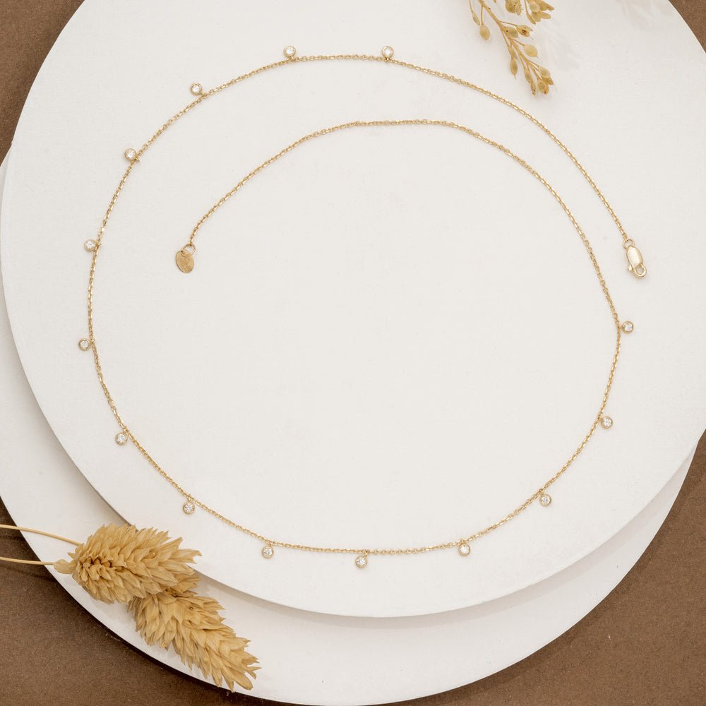 Solid Gold Diamond Bezel Station Necklace (691BCD)