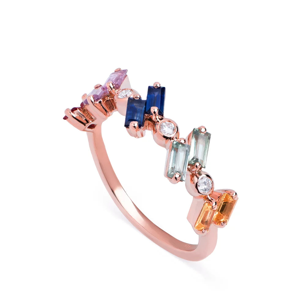 Solid Gold Double Baguette with Charnel Ring