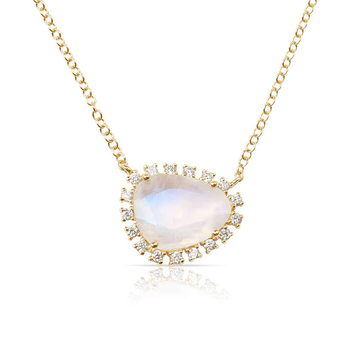 Solid Gold Moonstone Necklace With Floating Diamonds