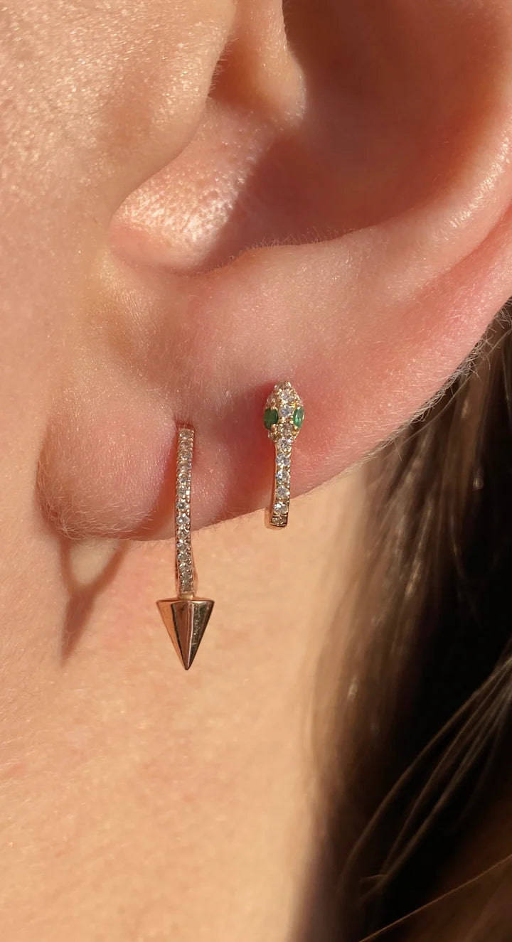 Solid Gold Diamond and Emerald Hoops