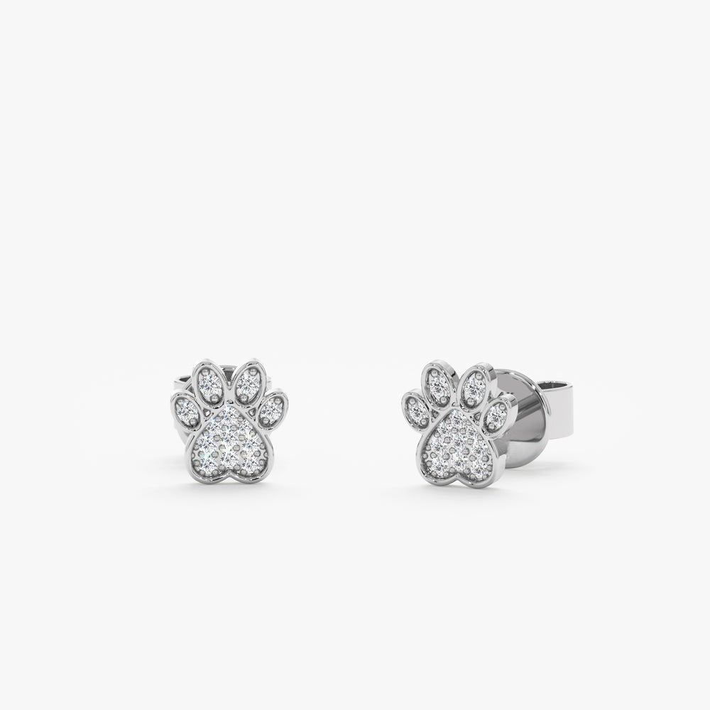 Solid Gold Diamond Paw Earrings