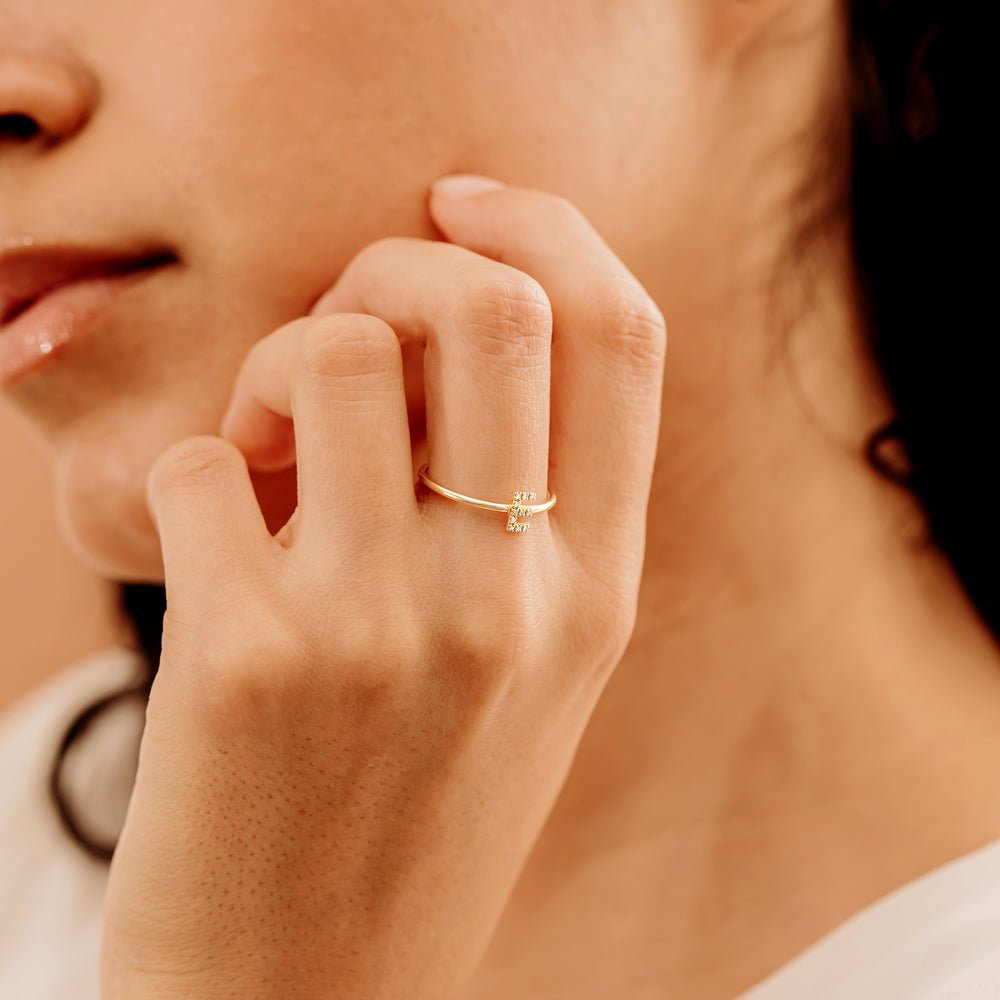 Solid Gold Mini Diamond Initial Ring