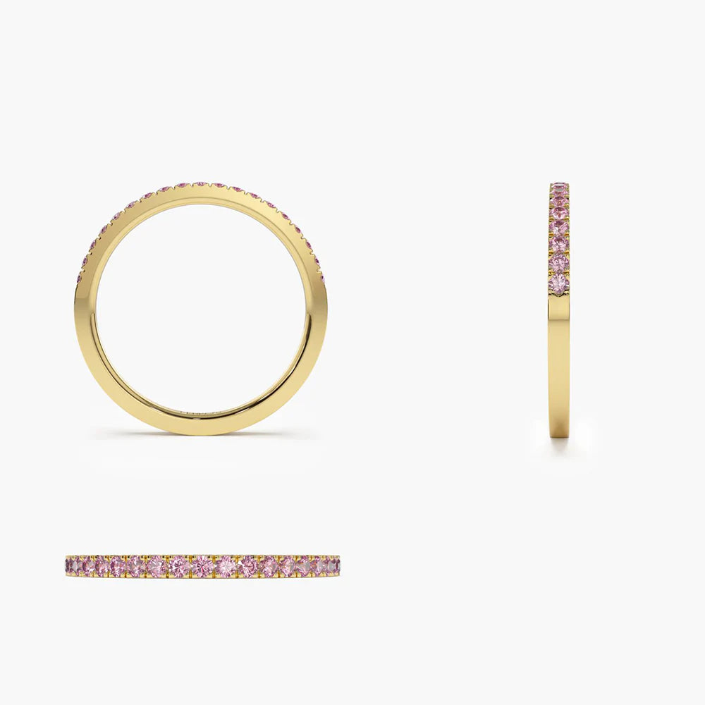 Solid Gold Half Eternity Pink Sapphire Ring
