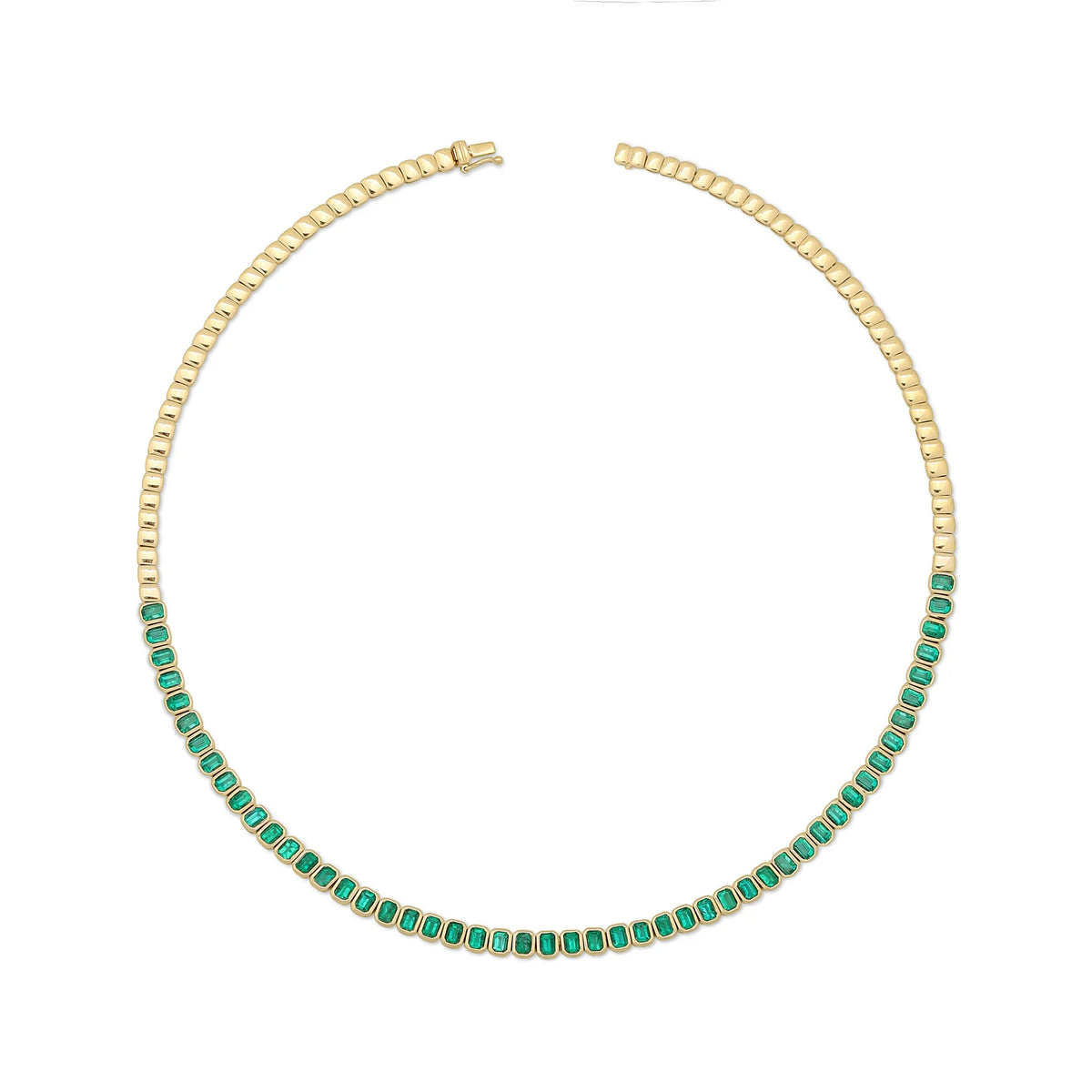 Solid Gold Emerald Cut Bezel Emerald Choker