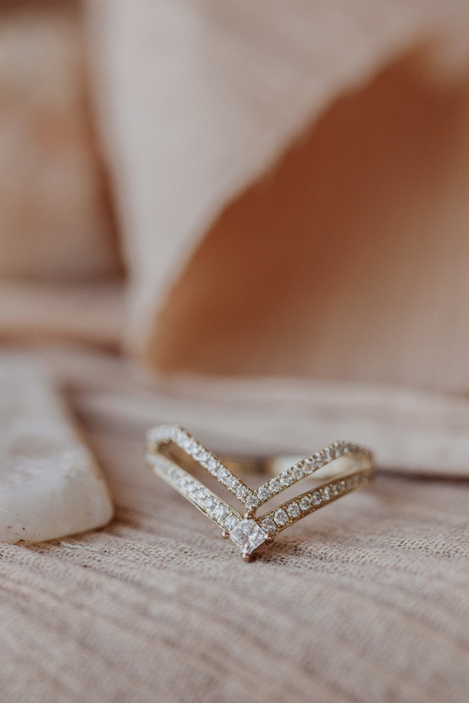 Solid Gold Double Row Pave Tracer with Princess Cut Diamond Band