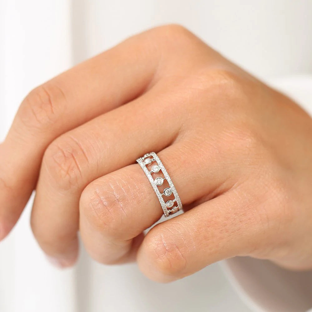 Solid Gold Double Row Pave Ring with Floating Diamonds
