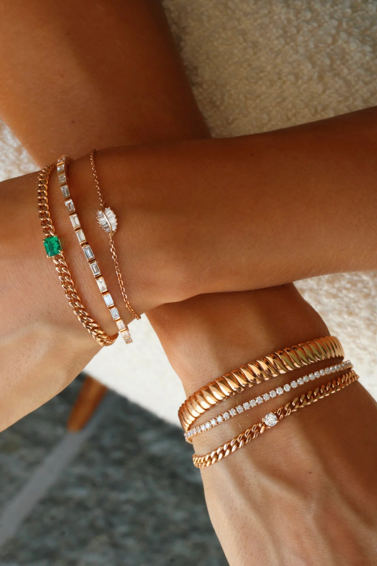 Solid Gold Cuban Link Bracelet With Emerald Center