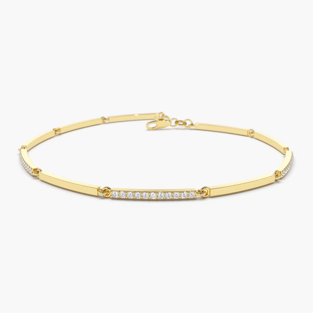 Solid Gold Pave Lab-Grown Diamond Bar Bracelet