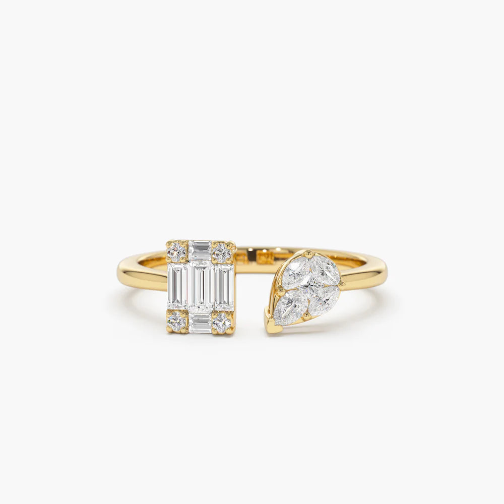 Solid Gold Illusion Setting Diamond Toi et Moi Ring