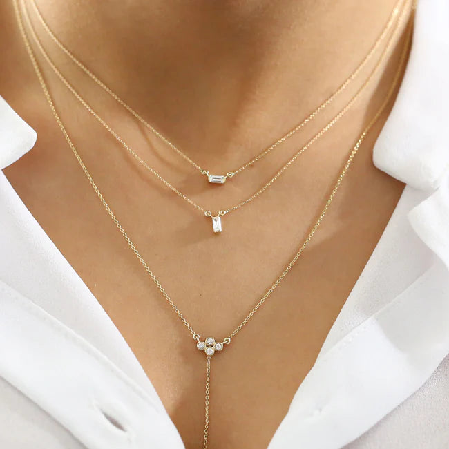 Solid Gold Baguette Diamond Necklace