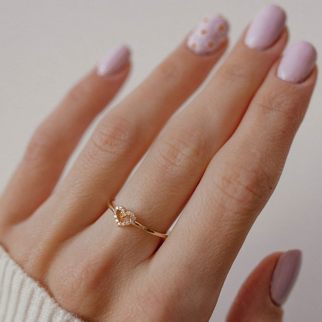 Solid Gold Sparkle Heart Ring