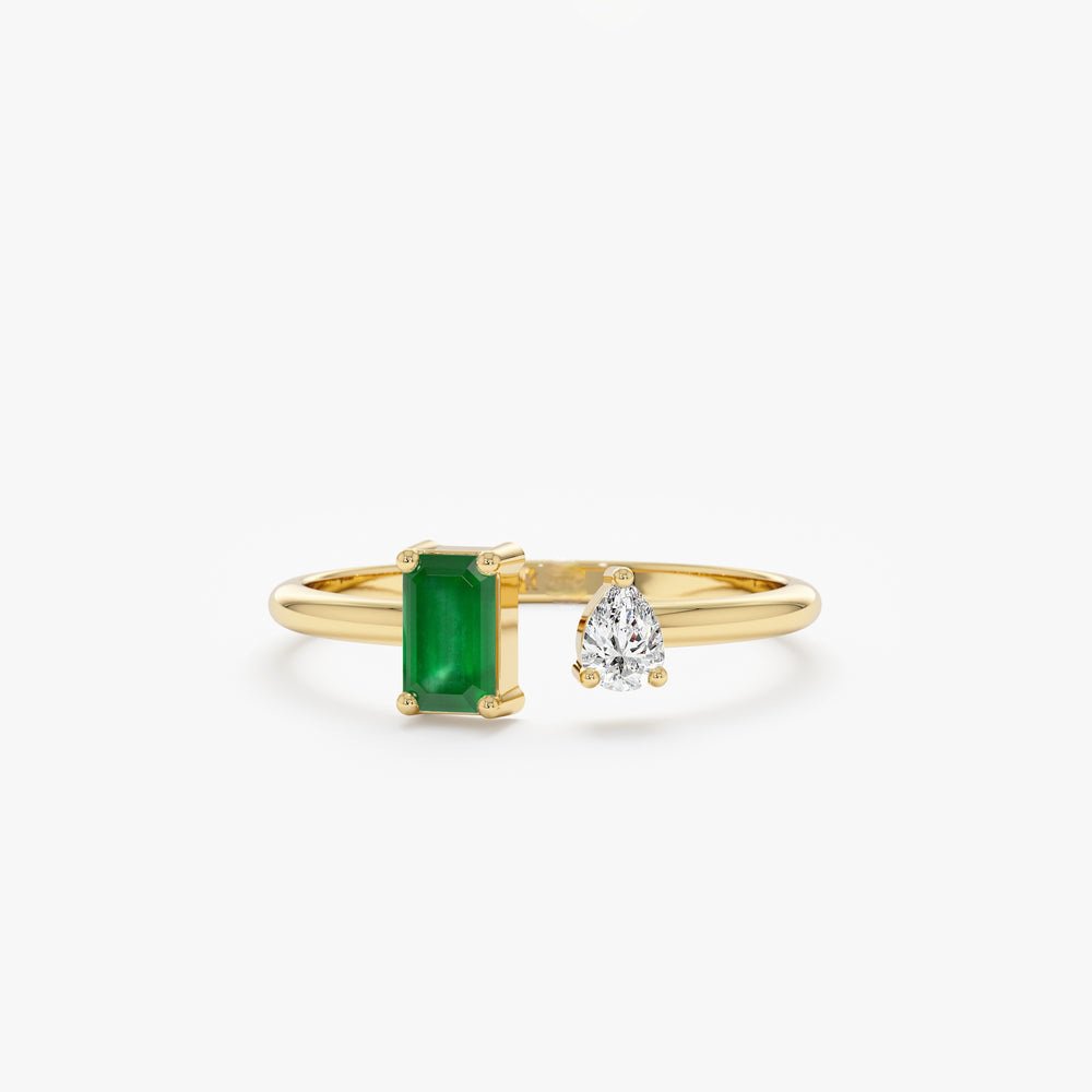 Solid Gold Emerald and Diamond Open Ring (B12F34)