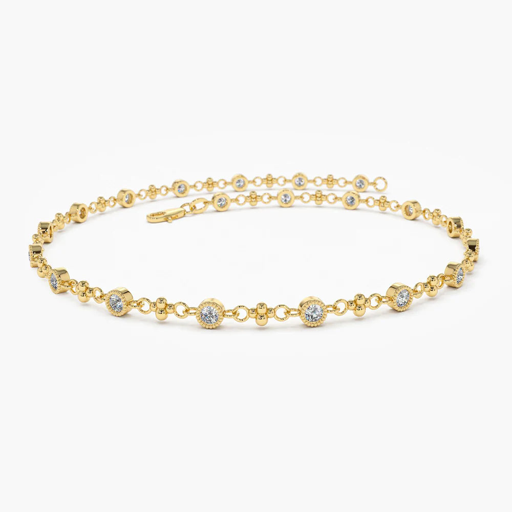 Solid Gold Bezel Setting Diamond with Milgrain Bracelet