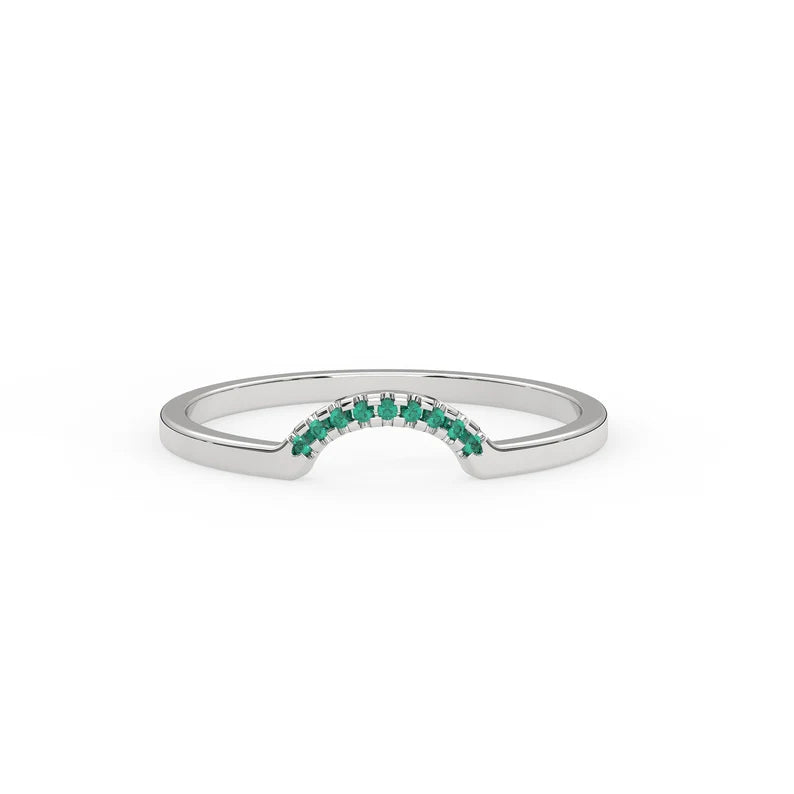 Solid Gold Curved Natural Emerald Band