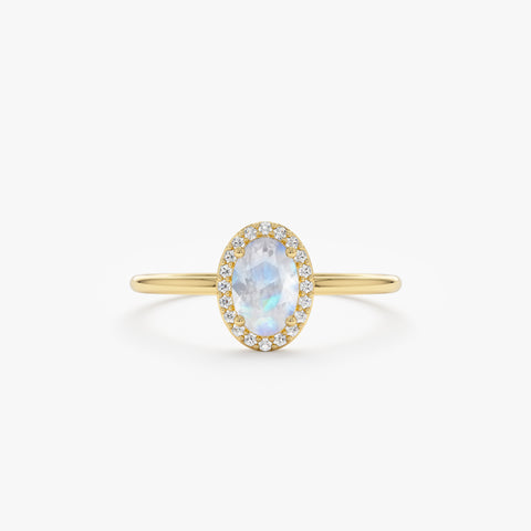 Solid Gold Moonstone and Diamond Engagement Ring