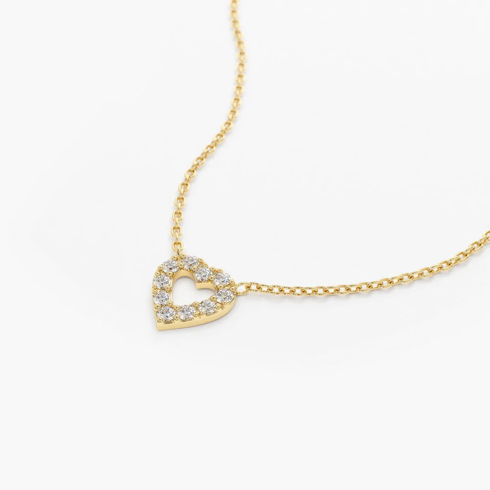 Solid Gold Tiny Diamond Heart Necklace
