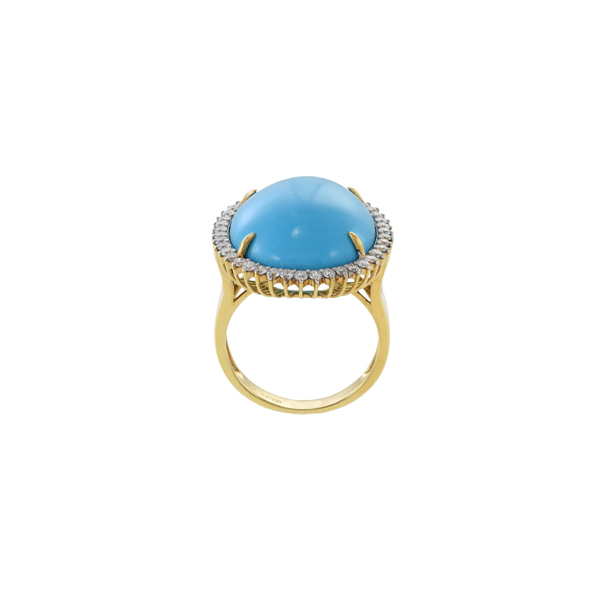 Solid Gold Natural Sleeping Beauty Turquoise Ring with Diamonds - (666EF9)