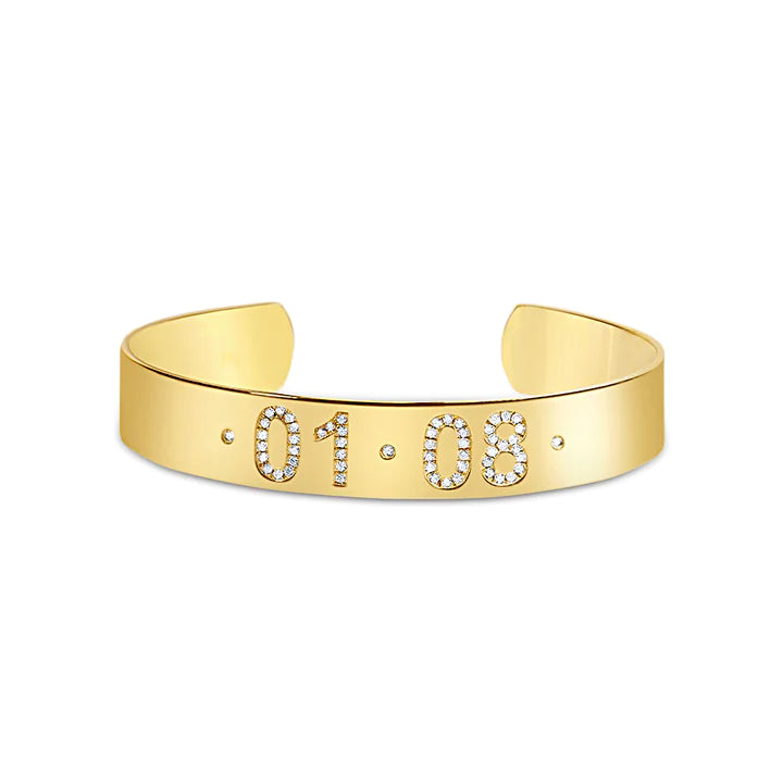 Solid Gold Personalized Diamond Date Cuff Bracelet