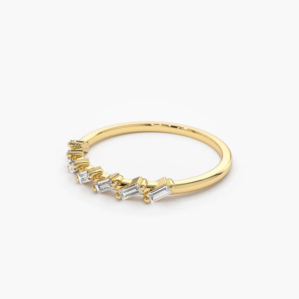 Solid Gold 7 Stone Slanted Baguette Diamond Ring