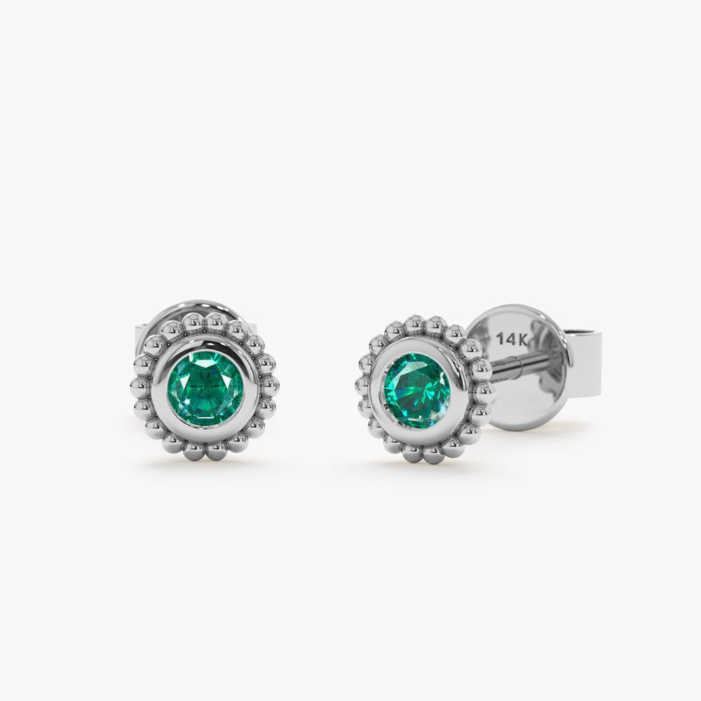 Solid Gold Art Deco Emerald Studs